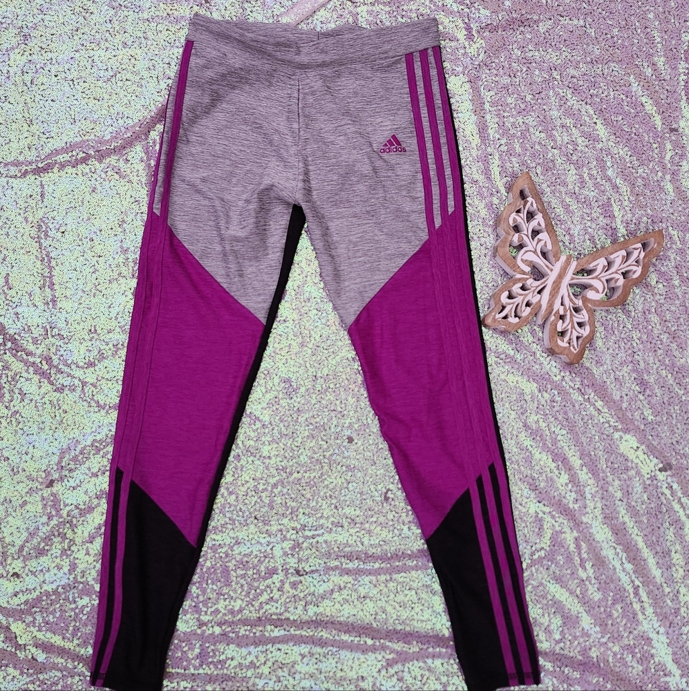 Adidas Purple and Gray Performance Leggings Size XL 16 Kids!!